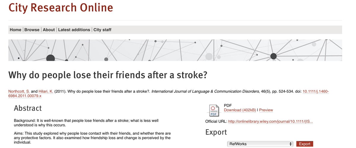 _CityAccess's tweet image. “When I was still alright... everybody likes me, once I got the stroke, no-one care about me”
People with #aphasia are at risk of having smaller social networks and losing contact with friends

📚Research: openaccess.city.ac.uk/id/eprint/1102/

#JuneAphasiaAware #slpeeps #SLT #SLT2B #SLP