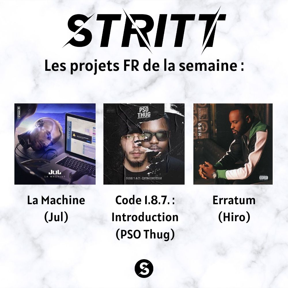 StrittNews's tweet photo. Les sorties d'albums de la semaine 💿
#rap #rapus #rapfr #hiphop #jul #TwitterEnY #aboogiewitdahoodie #newmusic #newmusicfriday #psothug #hiro https://t.co/cWLVG0Nm23