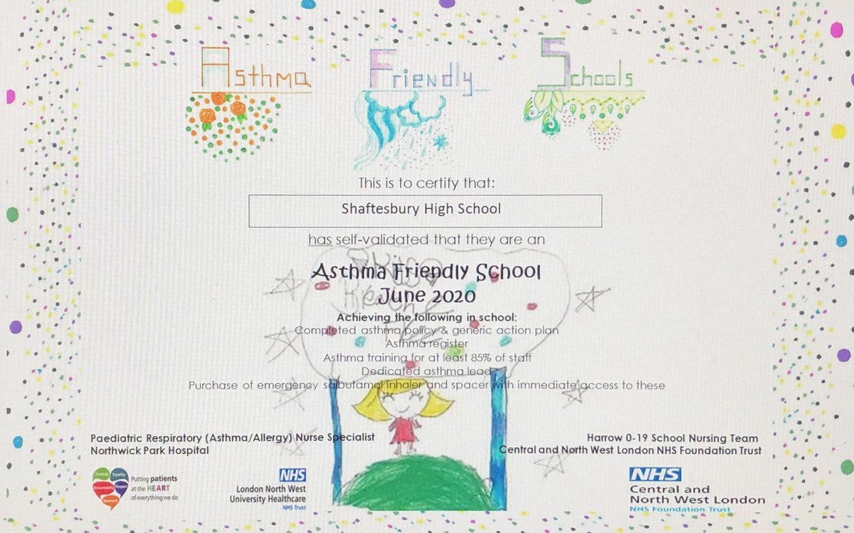 Fantastic news - Shaftesbury has gained the Asthma Friendly School status. Massive thanks to Clare, our Therapy and Care Coordinator, for leading our work on this #shaftesburycommunity #asthmafriendlyschool