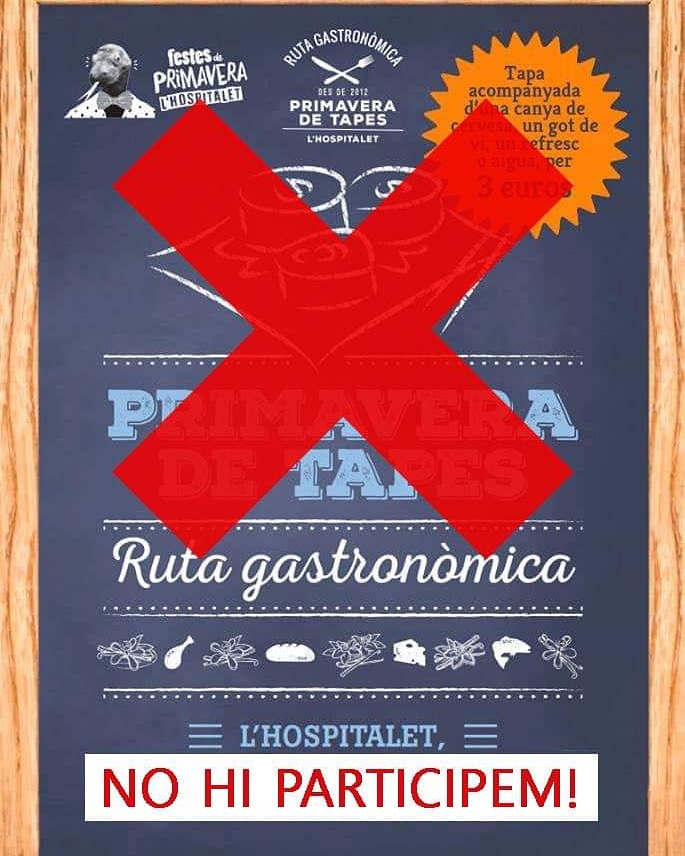 Seguimos con las acciones de protesta frente a la pasividad de <a href="/LHAjuntament/">Ajuntament de L'Hospitalet</a> 💪🏼🍴

No podemos hablar por todo el mundo, pero muchos de nosotros ⚠️NO PARTICIPAREMOS⚠️  en ninguna ruta de tapas ni en ningún acto organizado por el Ayuntamiento en lo que queda de 2020 y en todo 2021.