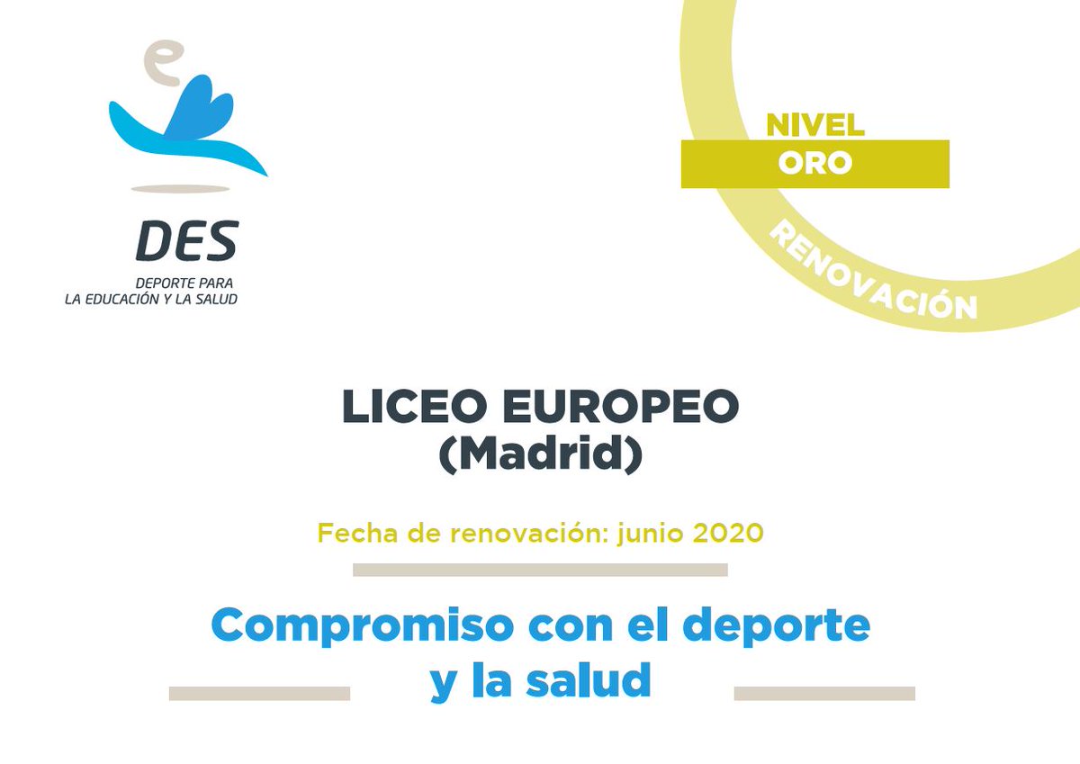 Uno de nuestros objetivos a nivel deportivo es la #salud y #bienestar de nuestros alumnos, y hoy alcanzamos esa meta de la mano de <a href="/educacondeporte/">DES</a> >> Renovamos 𝙣𝙞𝙫𝙚𝙡 𝙤𝙧𝙤 y lo compartimos con vosotros. 🤸‍♀️⛹🚴🏊‍♀️ ¡Gracias!

#EducaConDeporte #BeActive