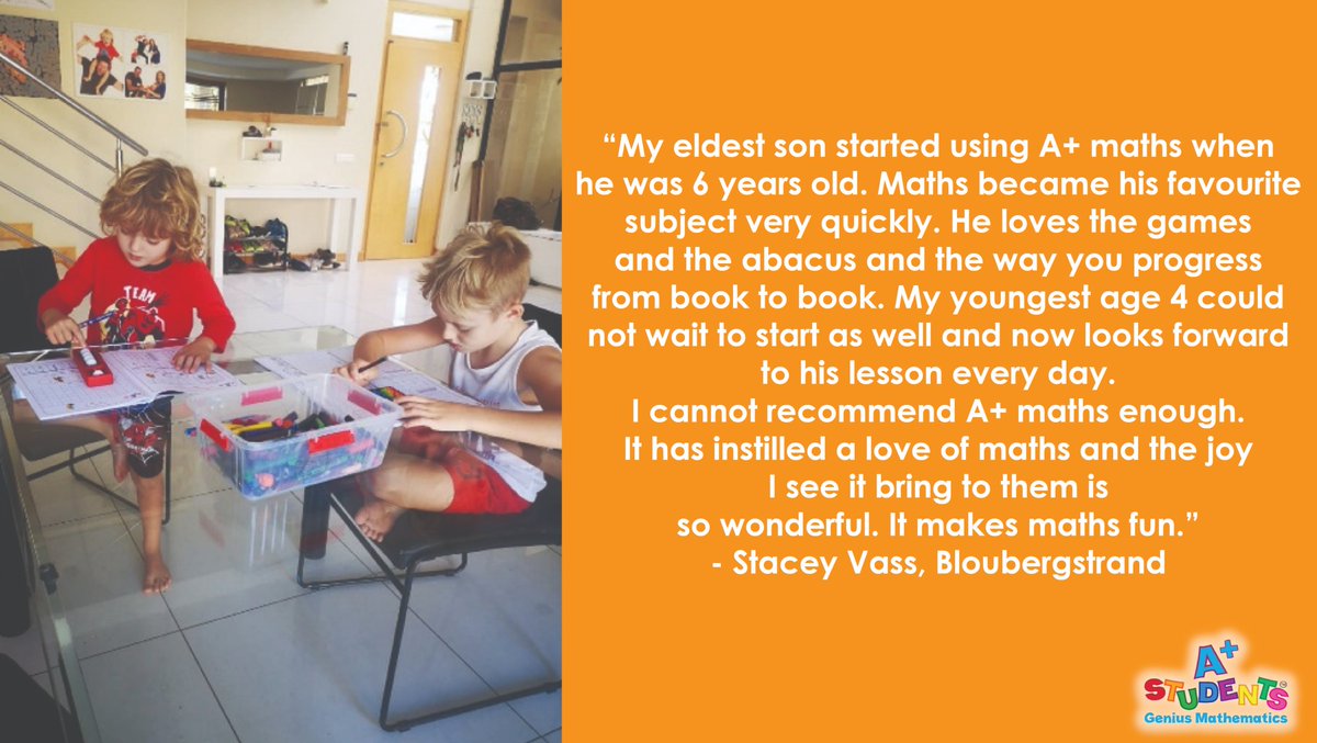 aplusstudents1's tweet image. With over 40 000 students having gone through our programs there are loads of success stories. Follow this link to read what some parents say about our abacus and mental arithmetic courses: aplusstudents.co.za/Post/Search?ta…

#aplusstudents #math #abacus #parents #homeschooling #elearning