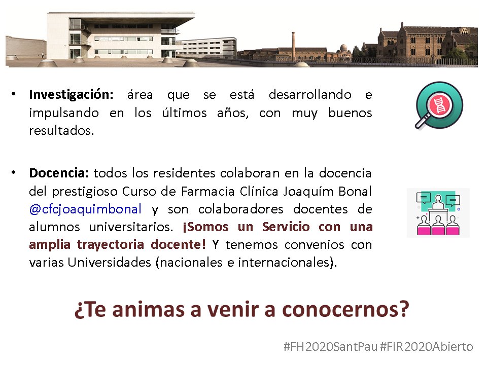 EdurneGamarra's tweet photo. Aquí os dejamos más información sobre la residencia en Farmacia Hospitalaria #FIR2020 en @HospitalSantPau #FIR2020Abierto ¡Estamos deseando conocer a nuestros R1s! (en la cuenta @FarmaciaSantPau tenéis +info) https://t.co/xi2zqkaMAQ