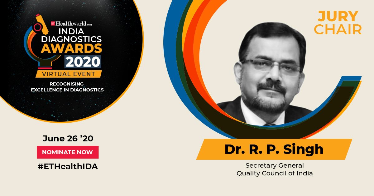 ETHealthWorld's tweet photo. WIth immense honour, we present to you our Jury Chair - Dr. R. P. Singh, Secretary General, Quality Council of India at the https://t.co/g9oiwoPiRe India Diagnostics Awards 2020!
#ETHealthIDA
@QualityCouncil https://t.co/fsfl8qNFLi