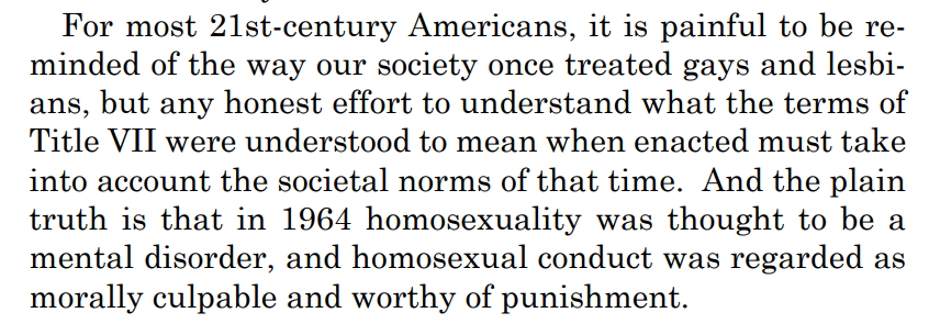 For starters, Alito is certainly correct that few people (and quite possibly literally no one) in 1964 would have thought Title VII protected against anti-gay discrimination, given the social context of the time: 24/