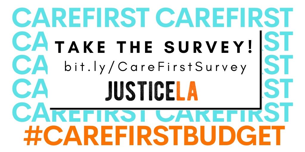 do you live in L.A. county? help JusticeLA present a decarceration + community care budget to the L.A. board of supervisors! take the Care First Budget survey here: bit.ly/CareFirstSurvey

#CareFirstBudget #JusticeLA