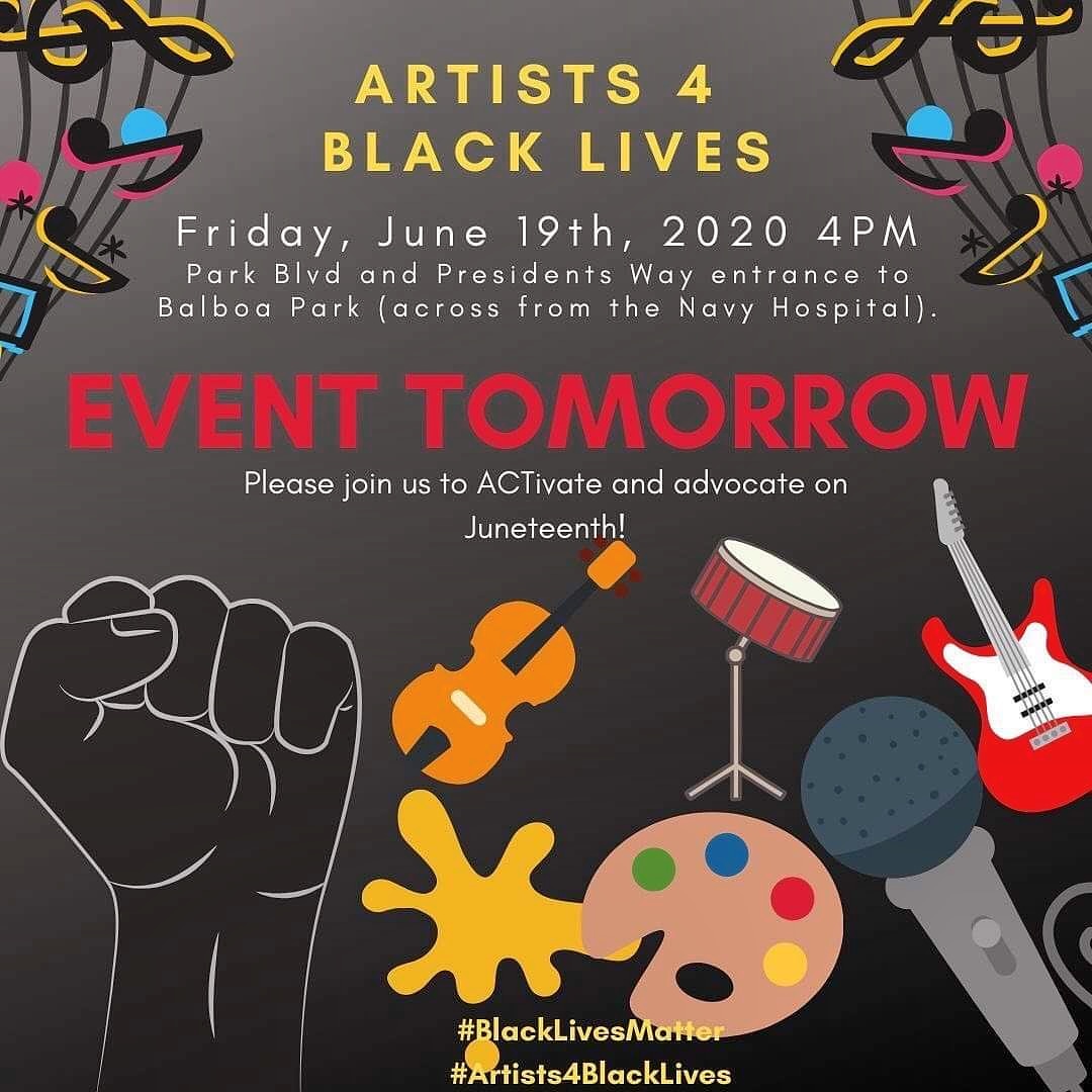 Join us tomorrow at Balboa Park for an artistic protest. I will be joining my incredibly talented friends in performance.
Look for signs if you get lost!
🖤
#BlackLivesMatter #Artists4BlackLives
#SanDiegoArtists #SanDiegoArts