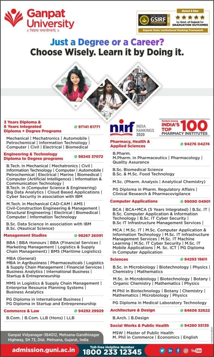 VMPatelInstitu1's tweet photo. Are you choosing just a Degree or a Career?
Shape your career with Ganpat university
#Admissions #Careers #Education #Graduates #PostGraduates #Management #Counseling #Careeradvices #Virtualtalk #Virtualassitance #GUNI #GanpatUniversity https://t.co/2JE0HJH9gQ