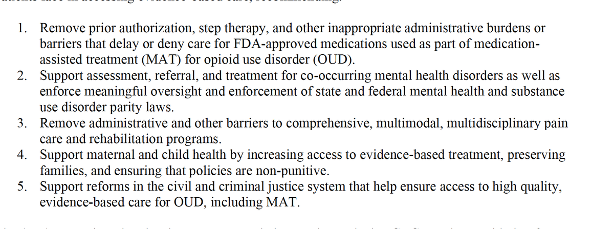 4/So what might help? AMA notes *continued barriers* on, let's see: treating OUD, treating mental illness, multimodal pain care, protection of families w/addiction, access to OUD care in criminal justice (ALL of this gets swept aside when we discuss "just opioid prescribing")