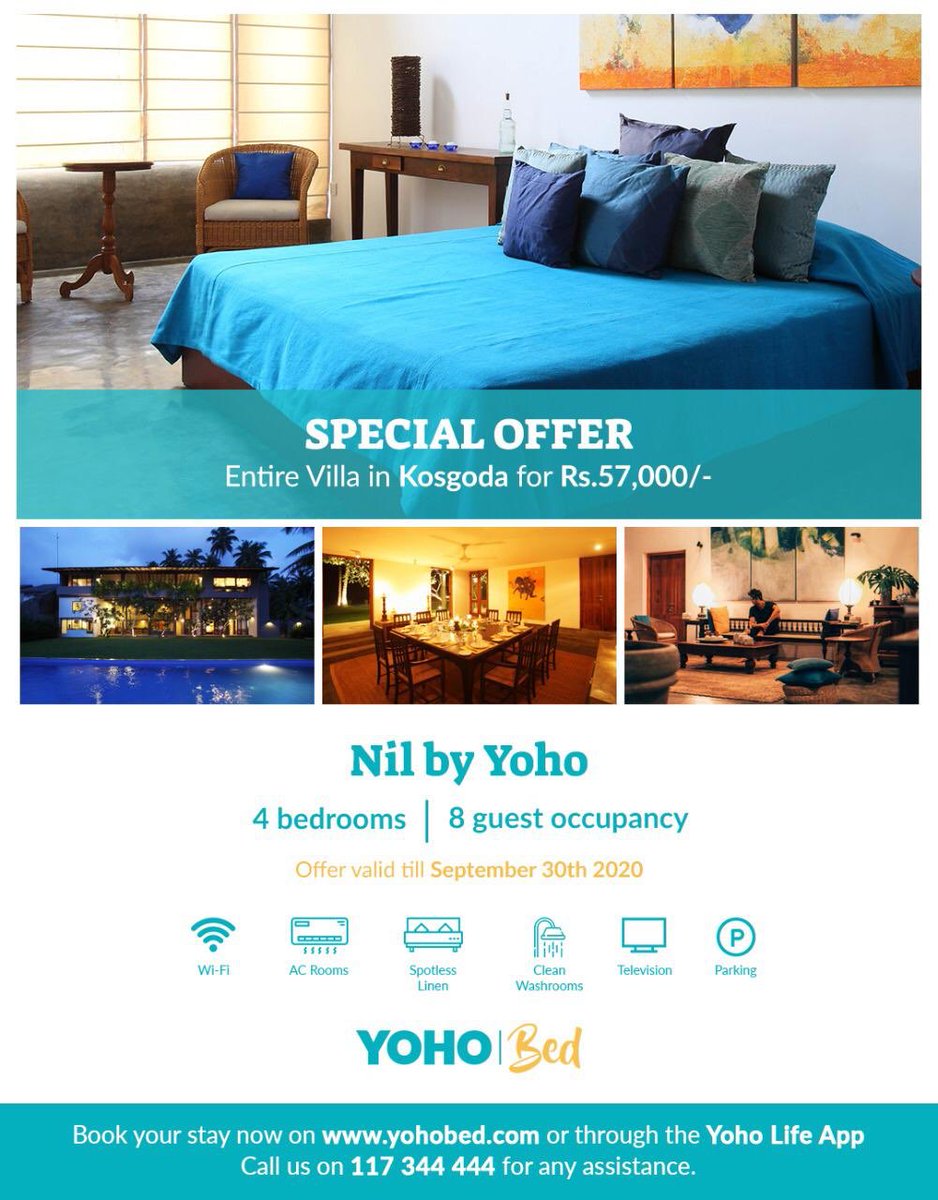 Nil by Yoho luxury Villa now for Rs.57,000/-  per night. 

Call us on 117 344 444 to book your stay 🙂