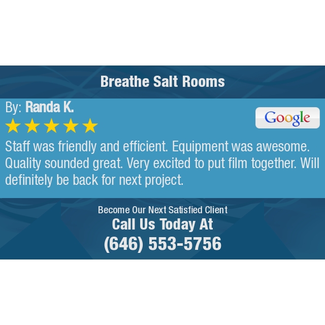 breathesaltroom's tweet photo. 5 Star: Randa K. "Staff was friendly and efficient. Equipment was awesome. Quality sounded great. Very excited..." https://t.co/y19EATL5lo https://t.co/EUdAUZhC59