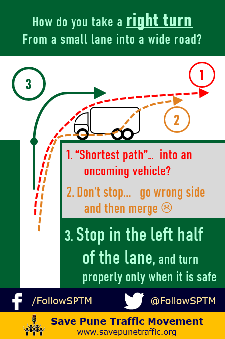 FollowSPTM's tweet photo. Don't cut corners when turning right.
उजवीकडे वळताना "कोपरा मारू नका".
#PuneRoadSafetyCampaign
@mohol_murlidhar @PuneCityTraffic https://t.co/RmR4PfjSqa