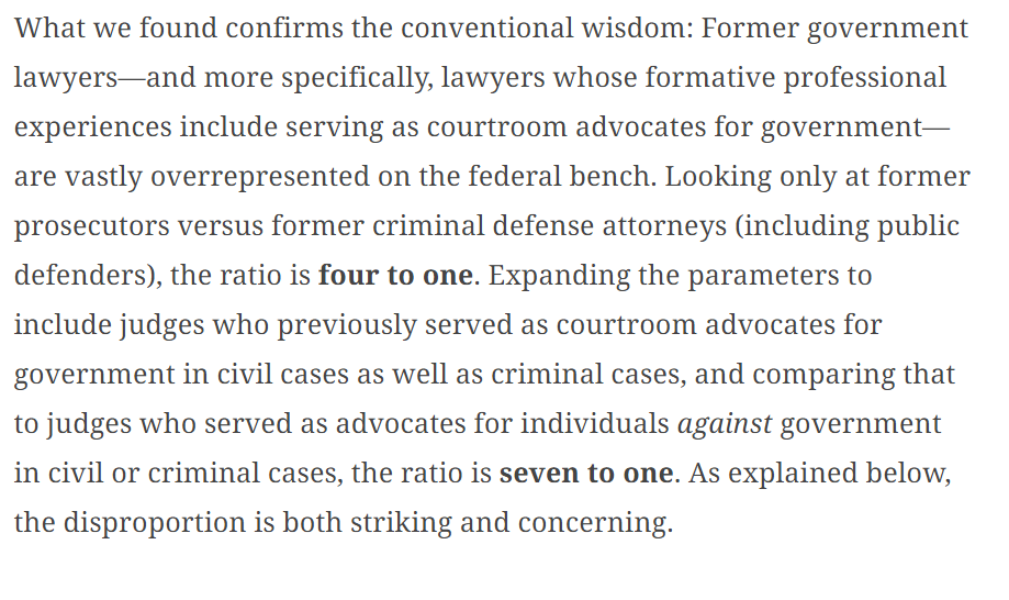 PROBLEM COURT There are four times the number of judges with prosecution experience than defense. Appoint and elect more judges with criminal defense experience. See https://www.cato.org/publications/studies/are-disproportionate-number-federal-judges-former-government-advocates#why-it-matters