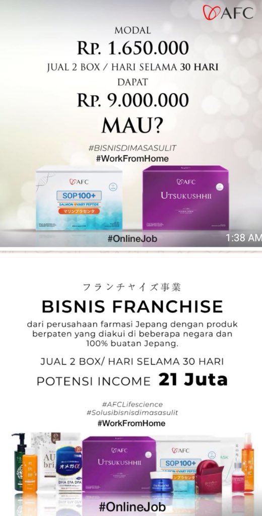 LifeScienceAfc's tweet photo. AFC Indonesia Membuka Kesempatan untuk Bergabung Dengan Tim Pemasaran Network AFC #Utsukushhhii #SOP100 #Stemcell #TerapiStemcell #TerapiSelPunca #AFCJapan #AFCIndonesia #BisnisNetwork #BisnisJaringan #WorkFromHome #PuluangBisnis #KesempatanBisnis #BisnisOnline #WFH #MakingMoney https://t.co/PDgGipvLvx
