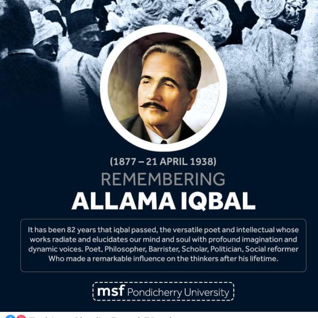PondiUniABVP's tweet photo. @msf_pondiuni
#msfPu have time to remember #AlamaIqbal ( the Spiritual Father of Pakisthan ) on his death Anniversary. But no time to Pay tributes to the Brave Indian Army Jawans who was martyred in the clashes between India and China in #GalwanValley...Why ?
@ABVPNorthTN https://t.co/hPQfURs4Nl