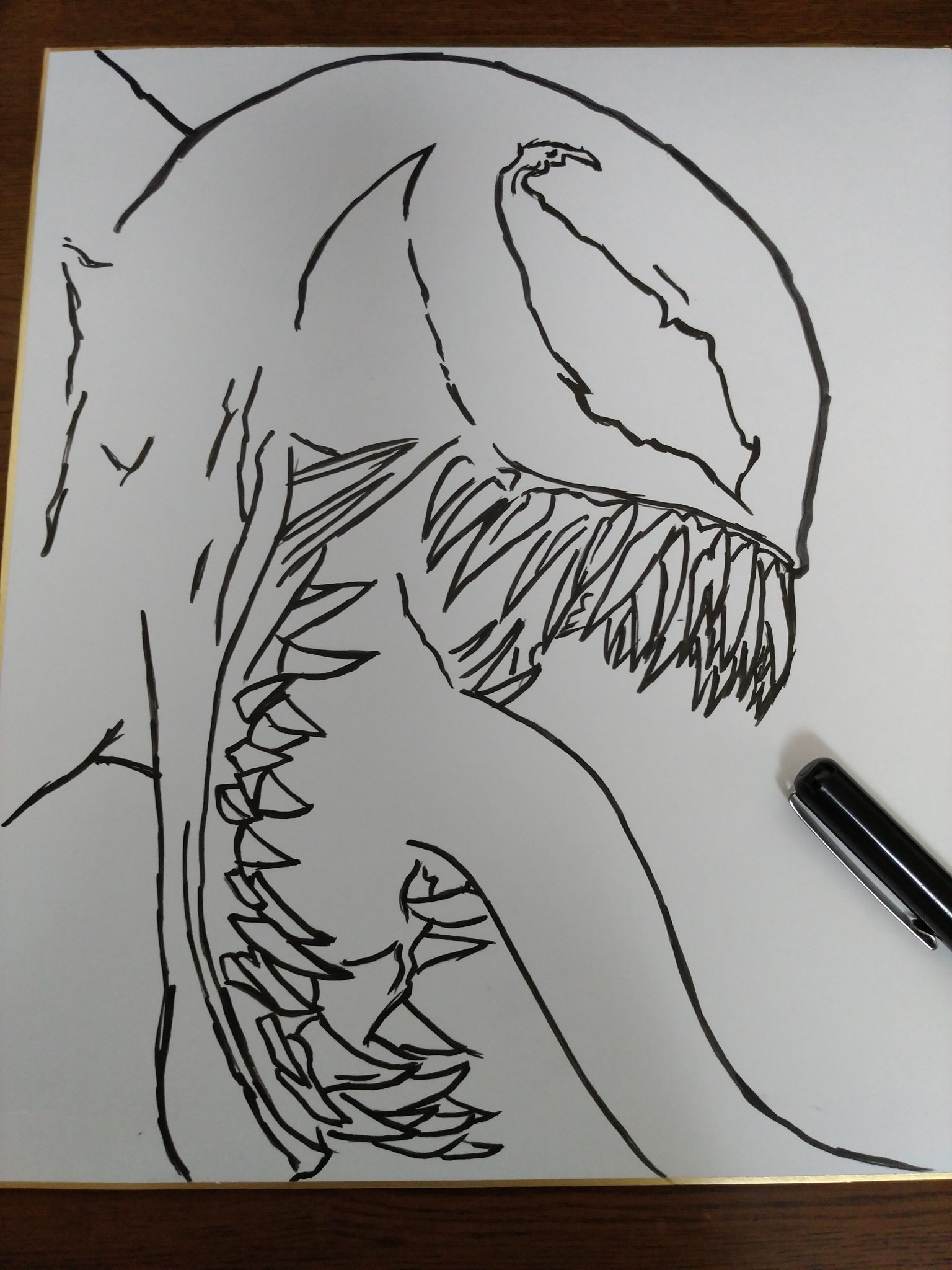猫草 ざっくりヴェノムを筆ペンで下書き 落書き イラスト 模写 筆ペン マーベル ヴェノム T Co Ghf08z8gro Twitter