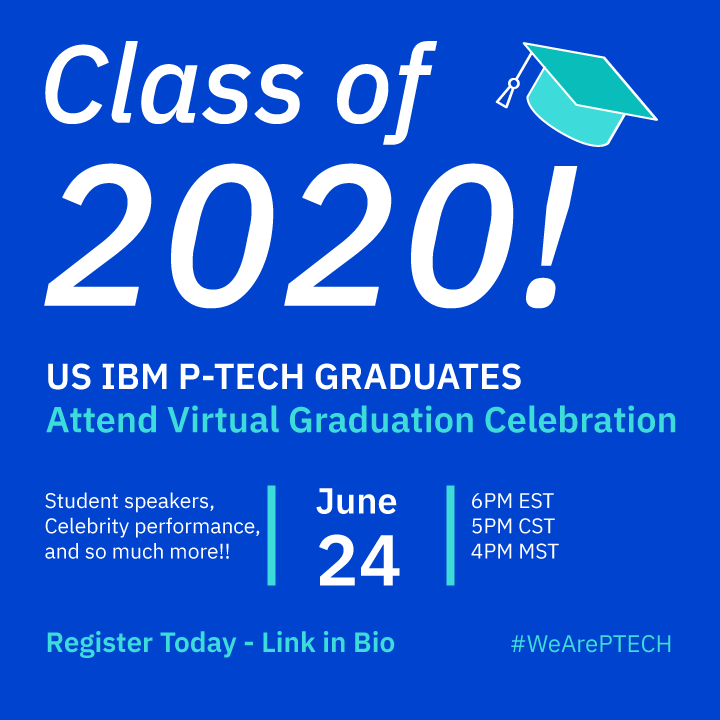This is it!!!😀We're officially one week away from the celebration of the year! Congrats once again to all of our hard working grads! Register TODAY and join us in celebration of our amazing P-TECH Class of 2020 next Wednesday, June 24th. 🎉🎓  

#WeArePTECH #VirtualGraduation