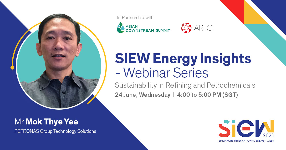 SIEW_sg's tweet photo. Have you registered for our webinar on 24 Jun? Mr Mok Thye Yee, Process Technology Manager, Technology & Engineering Division, @Petronas Group Technology Solutions will discuss how the #energy industry can adapt to #sustainability trends. https://t.co/jsViinHKjd #ADS20 https://t.co/tV0XnkmGhY