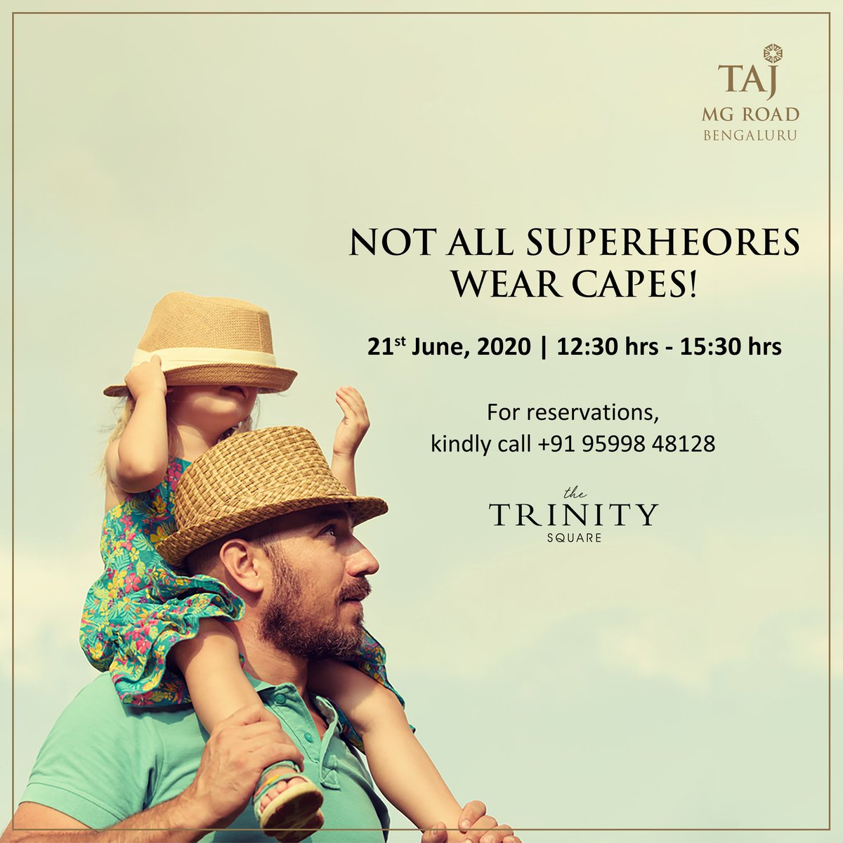 tajmgroad's tweet photo. Because superheroes also loves Brunch!
Tag your #DearestDad along and revel in the joy of #FathersDay over a delectable brunch-on-table on this Sunday at #TheTrinitySquare
For reservations, call us on +91 95998 48128
#TajMGRoad #FathersDayBrunch #DadTime #FathersDapSpecial https://t.co/VY4IRDsjmX
