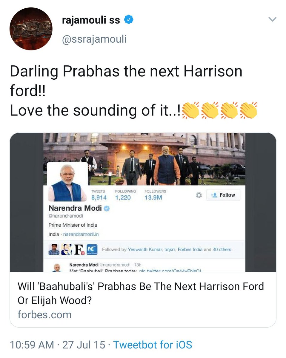 Gulf Media - Legendary ActorForbes - Harisson FordKenya Govt - Letter to PrabhasItaly govt & Media - DiCaprio in Bollywood #Prabhas 