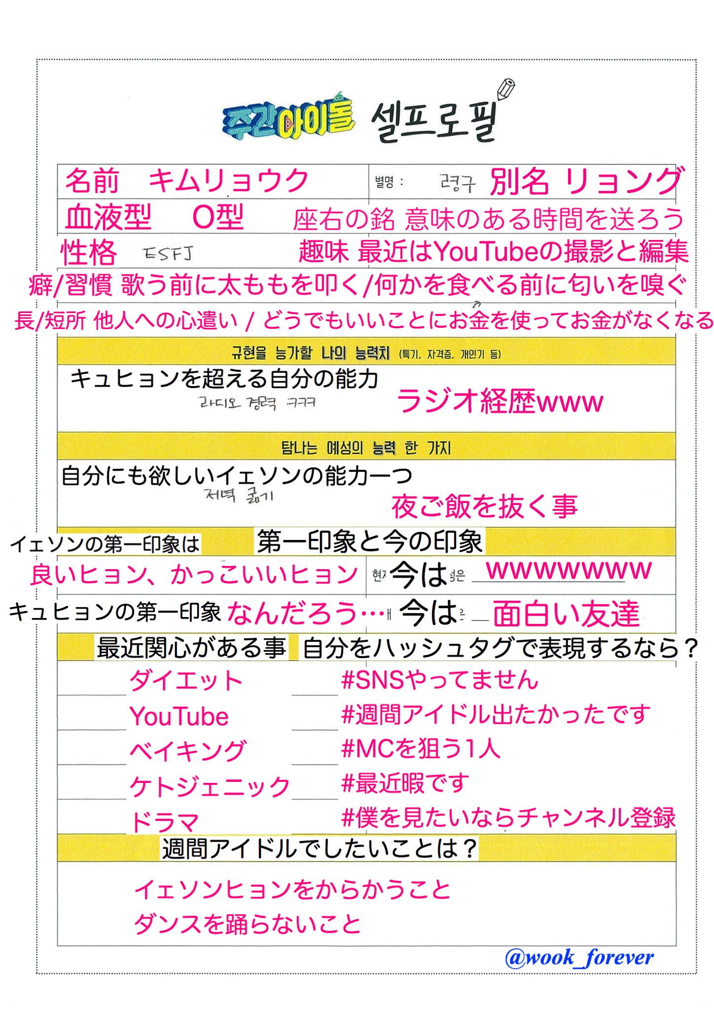 ちゃむ 週刊アイドルプロフィール 訳 リョウクちゃん