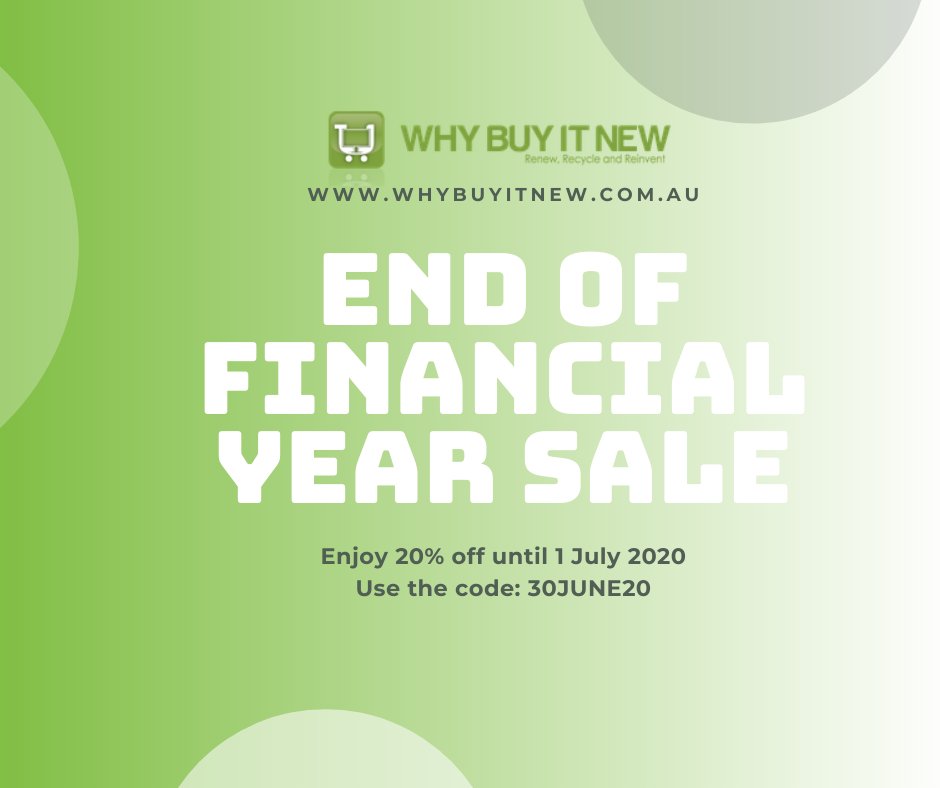 whybuyitnew's tweet photo. Take advantage of our End of Financial Year sale and get 20% off refurbished and new IT equipment for your home, office or for the kids. Go to https://t.co/e05ricb1Hu 
#refurbished #eofy #whybuyitnew https://t.co/ufLKAX493z