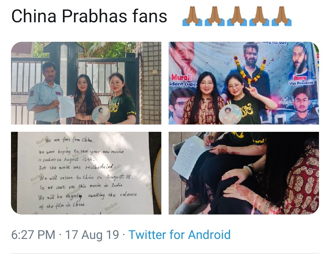 CHINA  #Prabhas fans • Birthday Celebrations in China• Fan letters to Prabhas from China• Chinese fans at Prabhas home during Saaho pre Release event