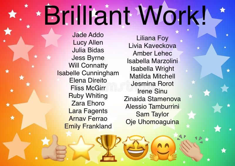 Last Friday, you all received some feedback from your teachers! I was beyond impressed by the hard work that so many of you have put in! A special shout out to the following students for being Home Learning Legends! Who else will join them in the realm of the elite? ⭐️🤩🏆👍🏼🤗