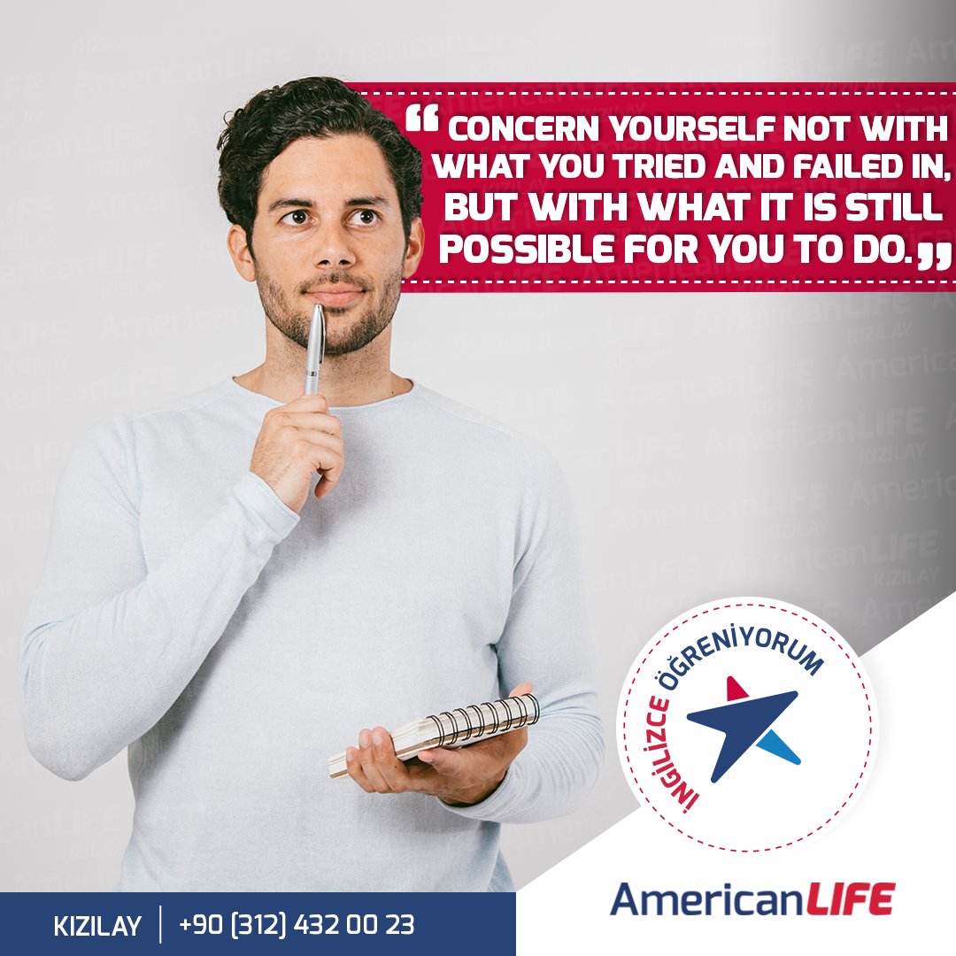 "Deneyip başarısız olduklarınızla değil, sizin için hala mümkün olanlarla ilgilenin."
#education #eğitim #yds #ielts #yökdil #hazırlıkatlama #ankara #ankaraDilOkulu #İngilizceÖğreniyorum #americanlifekizilay