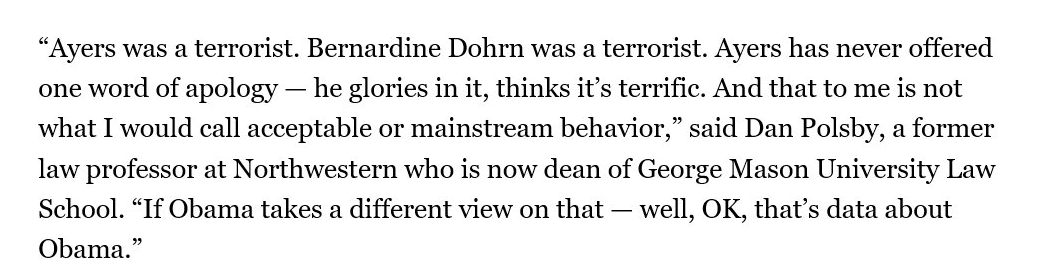 Bernardine Dohrn and Bill Ayers have known Obama for a very long time and Bernardine worked with Michele Obama at Sidley Austin. https://www.politico.com/story/2008/02/obama-once-visited-60s-radicals-008630