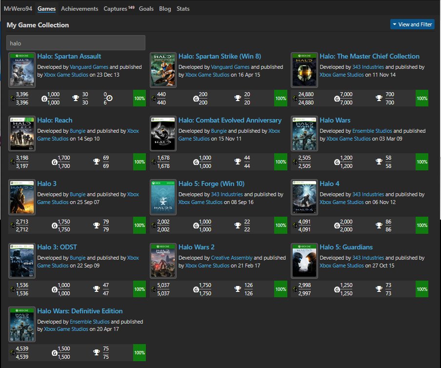 MWero95's tweet photo. @Halo @Xbox Due to the upcoming release of #HaloInfinite @FMARTINEITOR and I decided to pack up every single one achievement in each Halo game available on Xbox and Pc. We wanted to relive the enormous joy this franchise makes us feel and to be prepared for the next game. https://t.co/t9aYyWzwHA