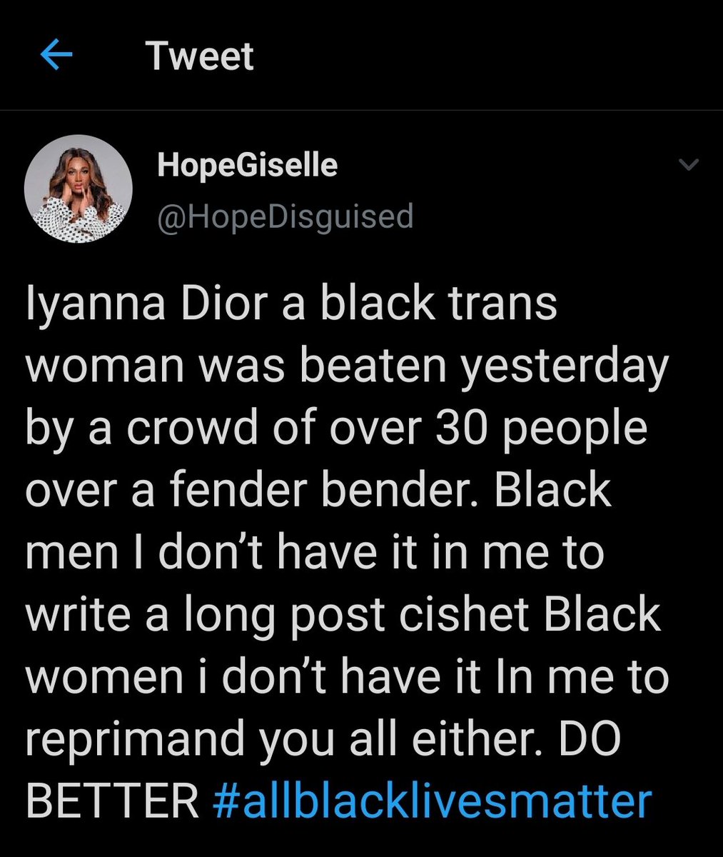 I won't link to the video because I don't think the benefit outweighs the harm at this point, but it's a horrifying and brutal, yet tragically not surprising, instance of the pervasive queerphobia among cis black people.