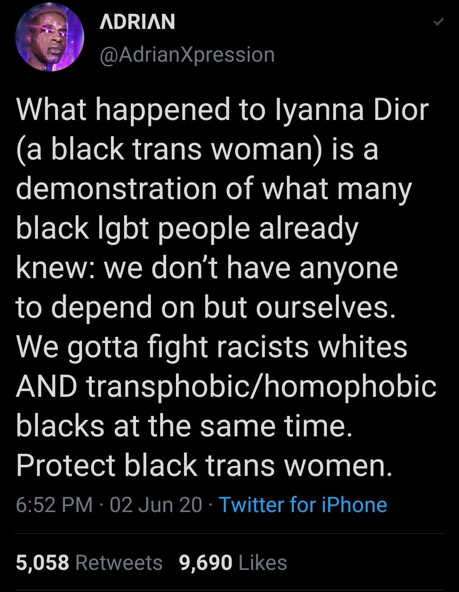 I won't link to the video because I don't think the benefit outweighs the harm at this point, but it's a horrifying and brutal, yet tragically not surprising, instance of the pervasive queerphobia among cis black people.