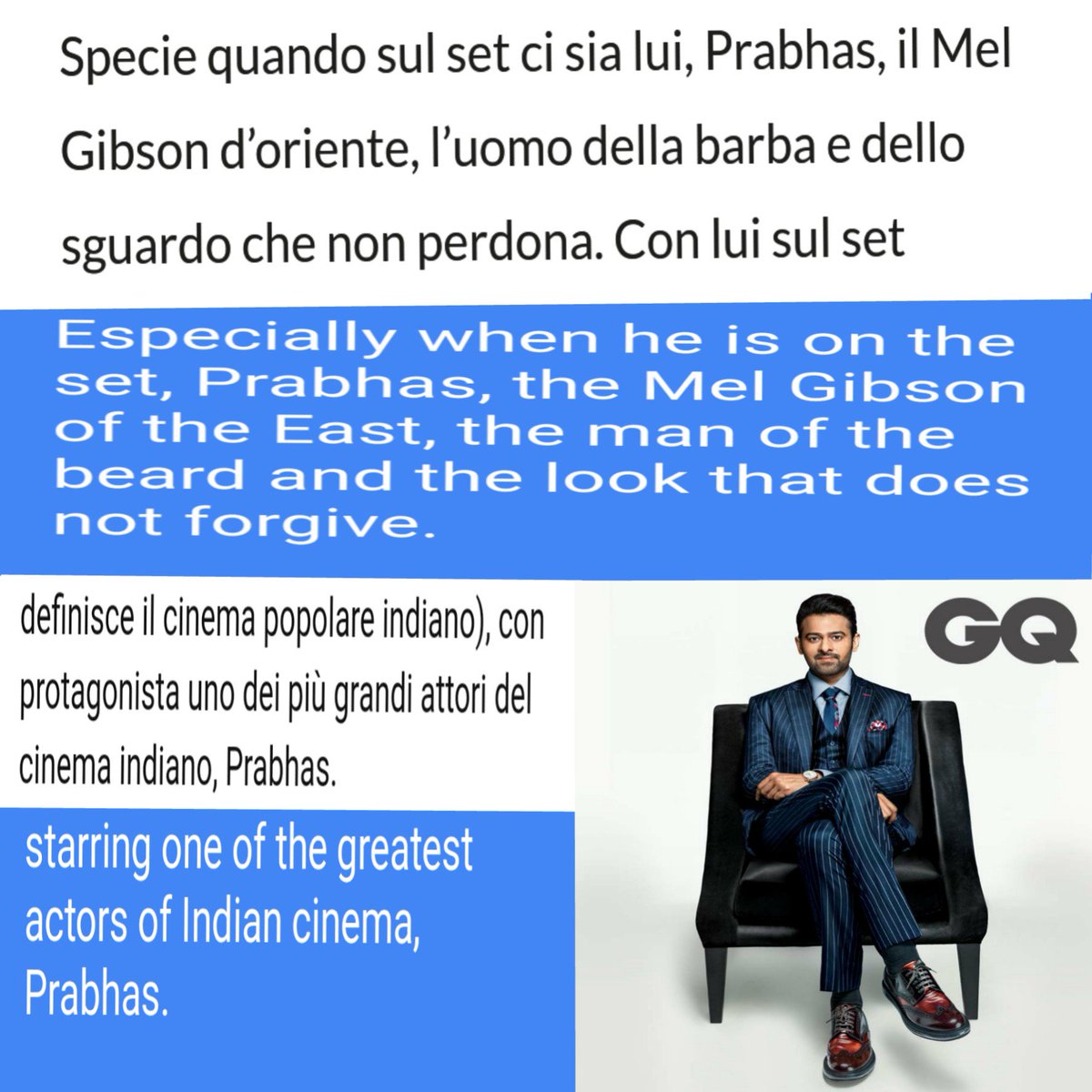 • GQ India Mel Gibson of the EastMost Influential Young IndiansThe Phenomenon Prabhas• Gulf news - The Gentle giant #Prabhas  #GqMagazine  #Gulfnews