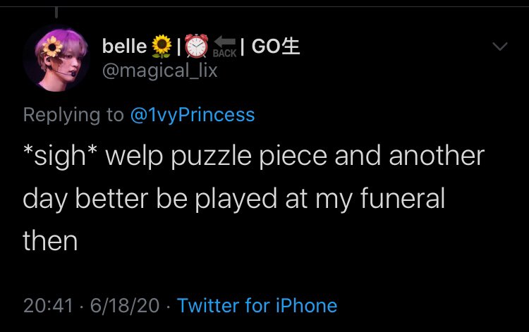 i ain’t lying. puzzle piece and another day better be played at my funeral just to make everyone cry lol,,, those song make me cry :(((