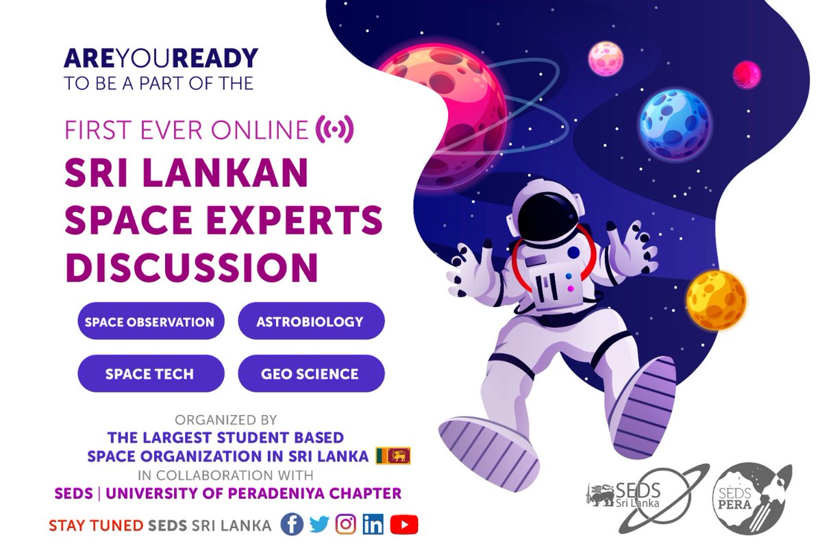 sedsSL's tweet image. Wanna meet Sri Lankan 🇱🇰 Space Experts
&amp;gt;&amp;gt;&amp;gt; STAY TUNED &amp;lt;&amp;lt;&amp;lt;
#seds #sedsPera #sedssl #srilanka #sedsSriLanka