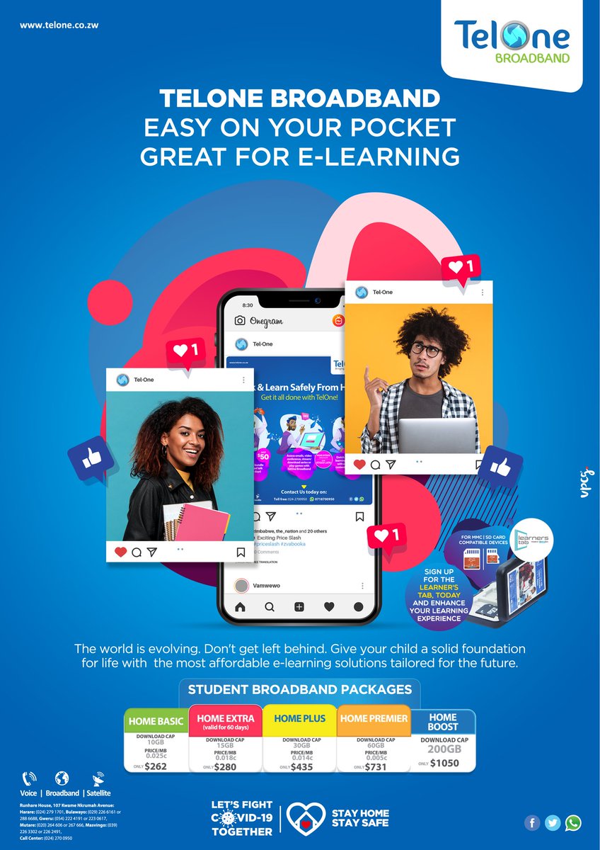 TelOneZW's tweet photo. E-Learning made easy with TelOne broadband!

Get yourself a student package today and we guarantee you robust and affordable internet connection. Get intouch with us on 0242 700950 for more information.

#StaySafe #StayConnected https://t.co/JaiTl94FSN