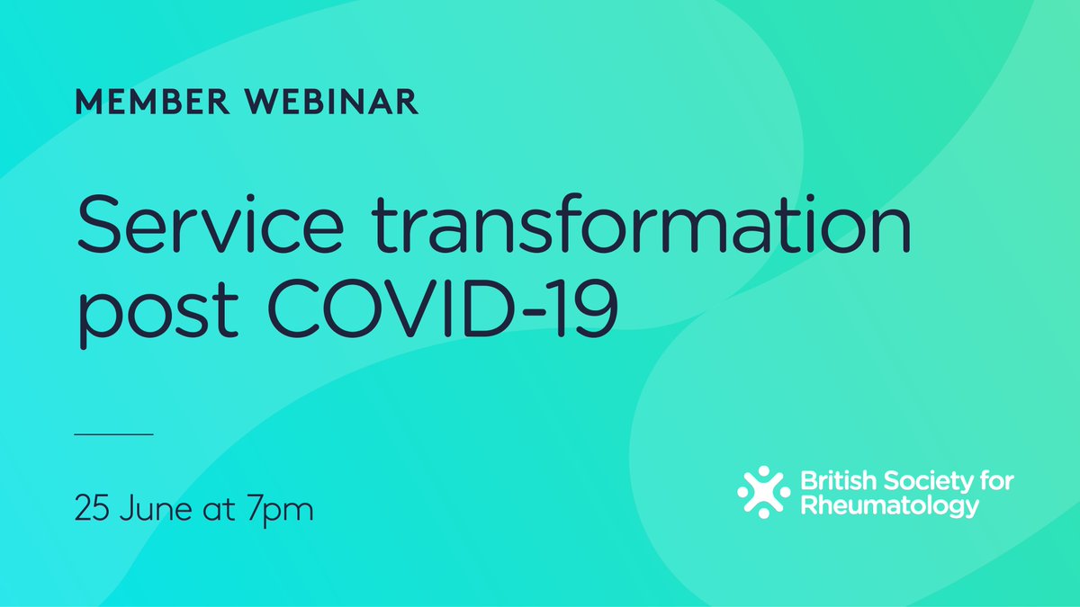 Sign up for this week's member webinar, 'Service transformation post #COVID19' 🦠. Join @lizzymacphie, along with @MelRheum & Dr Stuart Kyle in discussing how #rheumatology services will be changing & what you can do to get involved. More info 👉 bit.ly/2JTMFXy