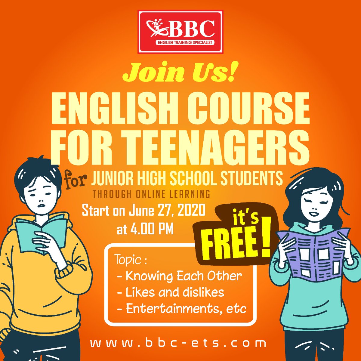 vivivischa's tweet photo. Hola👋
BBC offers free-trial classes for you who need to know more about English. It is FREE! The classes will start on June 27.
Let's join us..
DM for more info. https://t.co/9gXvzCZ4ZH