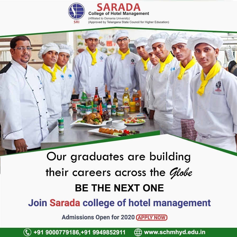 saradac99's tweet photo. Our graduates are building their careers across the globe. Be the next one. Join Sarada College of Hotel Management. Admissions open for 2020.
For more details visit: https://t.co/ky7fO6Xg33

#schmhyd #hotelmanagement #diplomainhotelmanagement #admissionopen #placement #career https://t.co/iobHB5GJky