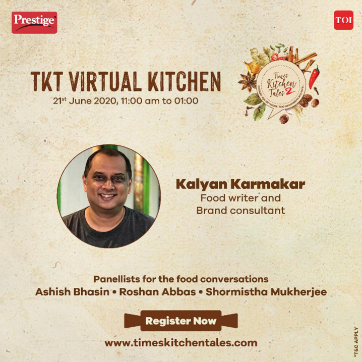 TOIKitchenTales's tweet photo. Catch Kalyan Karmakar, food writer and brand consultant in some interesting conversation with Chef Ashish Bhasin, Roshan Abbas and Shormistha Mukherjee only on Times Virtual Kitchen On 21st June at 11am -1pm

Register on https://t.co/p0YukMAV5Z to participate https://t.co/7OUiVesseq