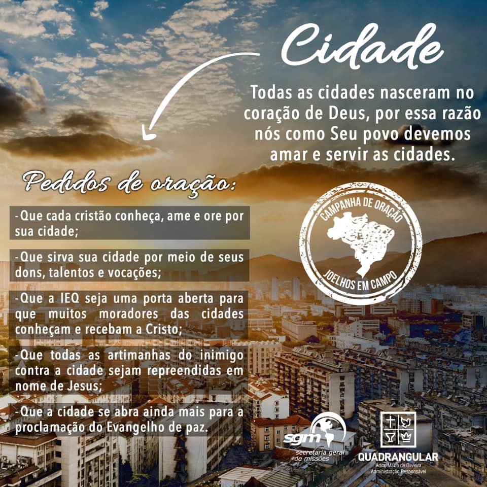 SGMBrasil's tweet photo. JOELHOS EM CAMPO!

Hoje vamos dar início a uma campanha de oração pela nossa nação, orando e clamando pela intervenção dos céus em algumas áreas do nosso país!
Vamos começar clamando pelas cidades, a sua cidade, as cidades do Brasil! 🇧🇷 https://t.co/cif7bOqi0k