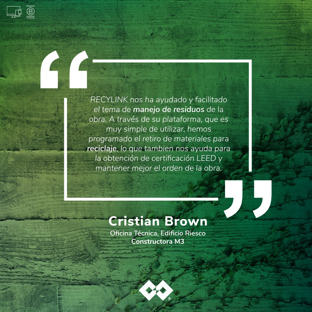 Mediante la tecnología acercamos la economía circular a las Industrias, demostrando que es posible hacer la gestión de residuos más sustentable.

Este es el testimonio de un usuario de RECYLINK.com que ya es parte de la revolución de la #economíacircular