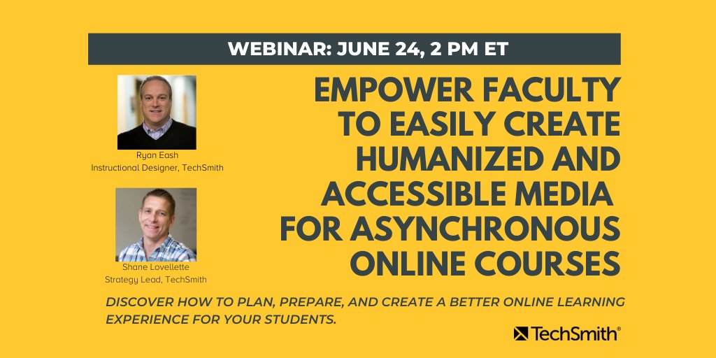 Students interact with online video regularly, so why not enable faculty to use the format students prefer?

In this webinar, learn to train faculty on how to quickly make the most effective, engaging videos. It isn’t as hard as you may think!

Register:
attendee.gotowebinar.com/register/25862…