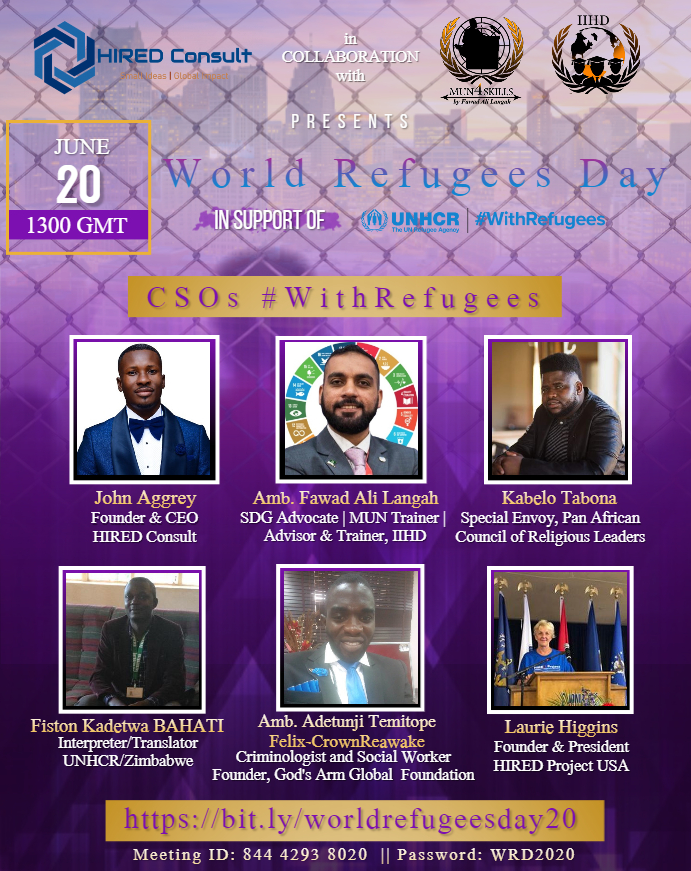 hiredconsult's tweet photo. JOIN @hiredconsult #WorldRefugeesDay side event

In a world where nearly 1 person is forcibly displaced every 2 seconds as a result of conflict or persecution, the work of @Refugees is more important than ever before. 

CSOs #WithRefugees
#HIRED4Refugees
#BuildBackBetter 
#UN75 https://t.co/45raT1U0wC