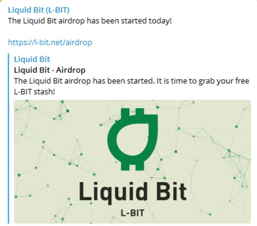 Uranus13119934's tweet photo. Liquid Bit airdrop🪂 has been started today!⏰⏳
 grab your free L-BIT stash!👇👇🚀
https://t.co/RNxxfHpiF4 https://t.co/o3p9UkEcZn