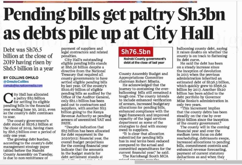 ipf_global's tweet image. Nairobi county government's debt stood at Sh76.5bn at the close of 2019, having risen by Sh6.5bn over the period of only one year
#pendingbills
#DebtcrisisKE
#NairobiMetropolitanworks