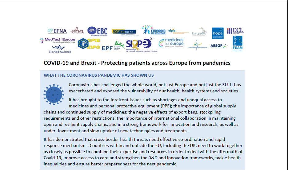 Group of 18 pan-European healthcare stakeholders issue statement on the importance of addressing health issues as part of the agreement on the future relationship between the EU and the UK in light of #COVID19 bit.ly/3dhRE0c