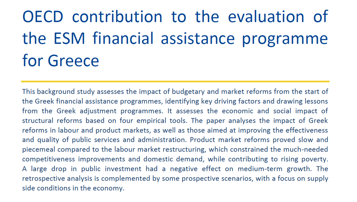 ESM_Press's tweet photo. #ESM Discussion Paper 12 assesses the economic and social impact of budgetary and market reforms of the Greek financial assistance programmes https://t.co/5muXUupeDk #ESMDP #ESMEvaluation https://t.co/YEK15QwLfX