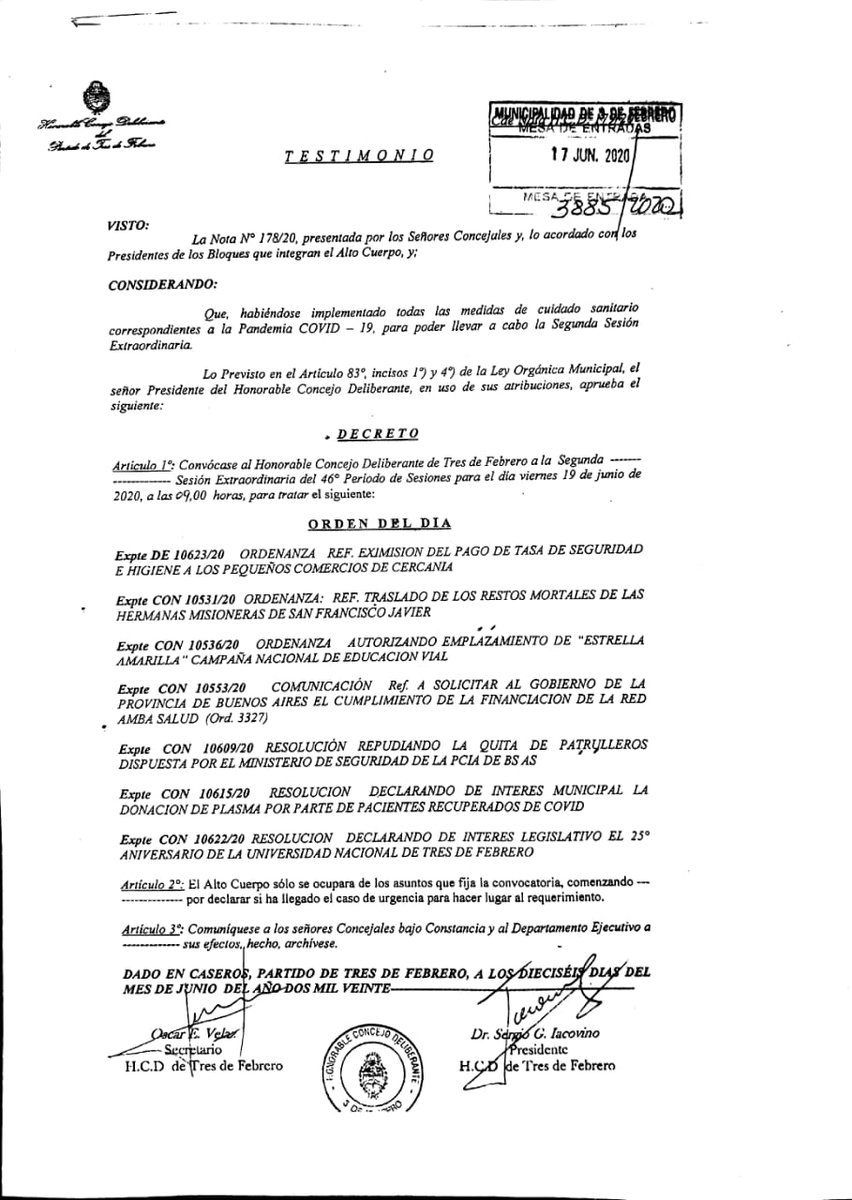HCD3F's tweet image. Orden del día para la 2° Sesión Extraordinaria del 2020.

@sergioiacovino

Se tomarán las medidas de protección y distanciamiento necesarias para cuidarnos entre todos.
Lo podes seguir en vivo por Facebook acá: fb.me/HCD3F